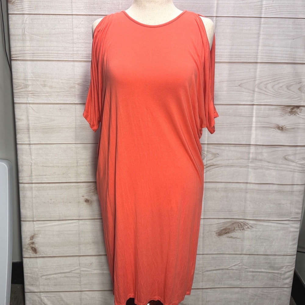 Lauren Ralph Lauren Coral Cold Shoulder Sheath Midi Dress Orange Short Sleeve L
